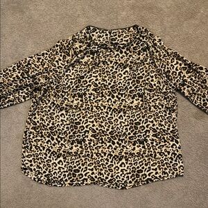Essentials by ABS Leopard Print Top with Black Leather Trim